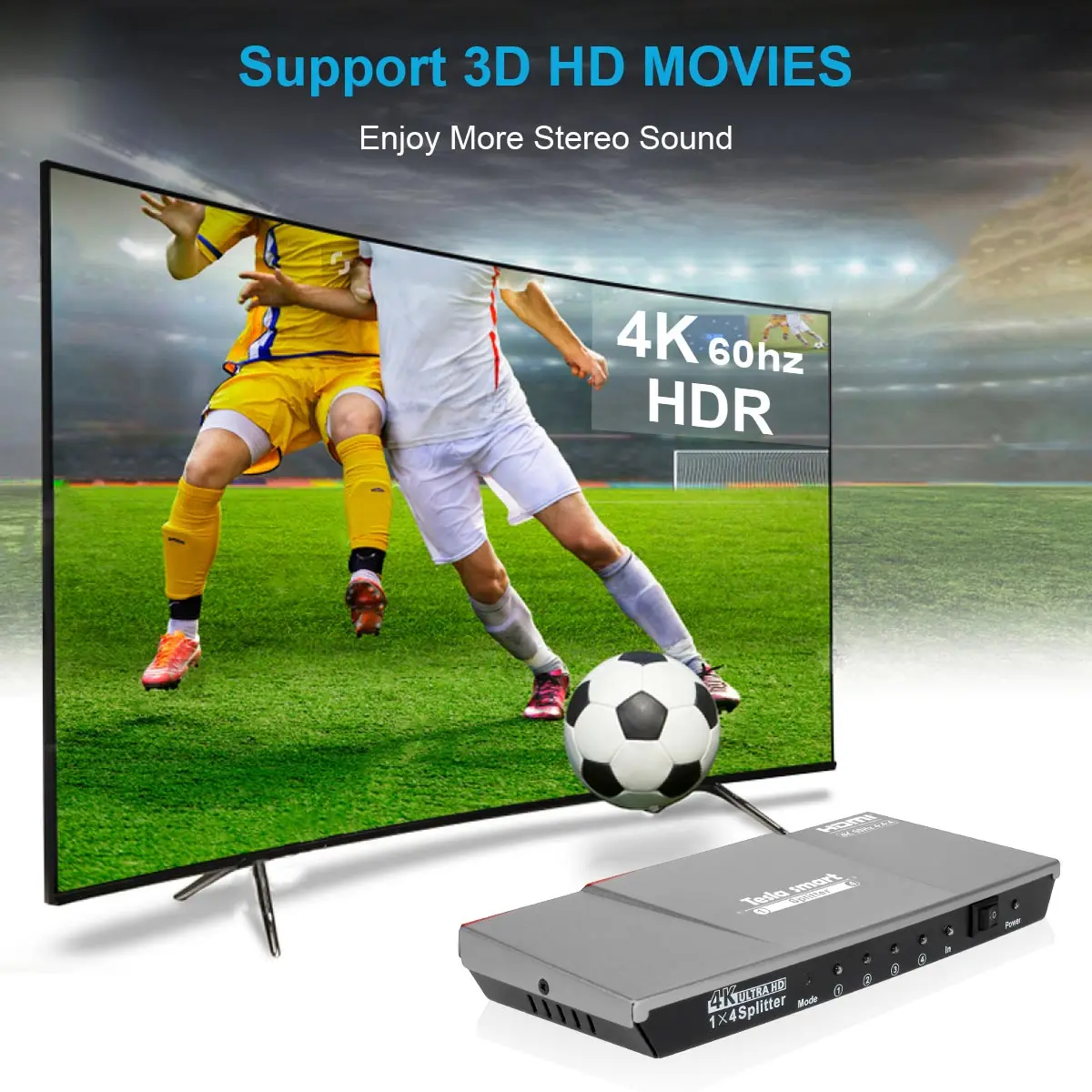 HDMI разветвитель 4 k@ 60Hz 1x4 HDMI разветвитель HDCP 2,2 Tesla Smart с HDR10 4 Ultra HD дисплеями HDMI2.0 HDTV DVD PS3 Xbox