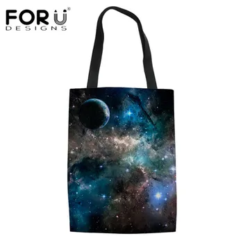 

FORUDESIGNS Women Eco-friendly Shopping Bags Universe Space Galaxy 3D Print Girls Summer Beach Handbag Large Capacity Canvas Bag
