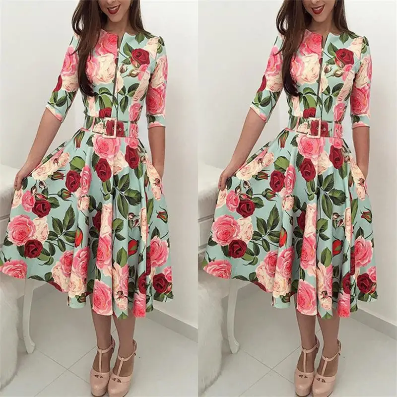 

Dress Women 2019 Autumn Print Newest Women Bandage Bodycon Casual Long Sleeve Zipper Evening Party Midi Dress Floral Suits