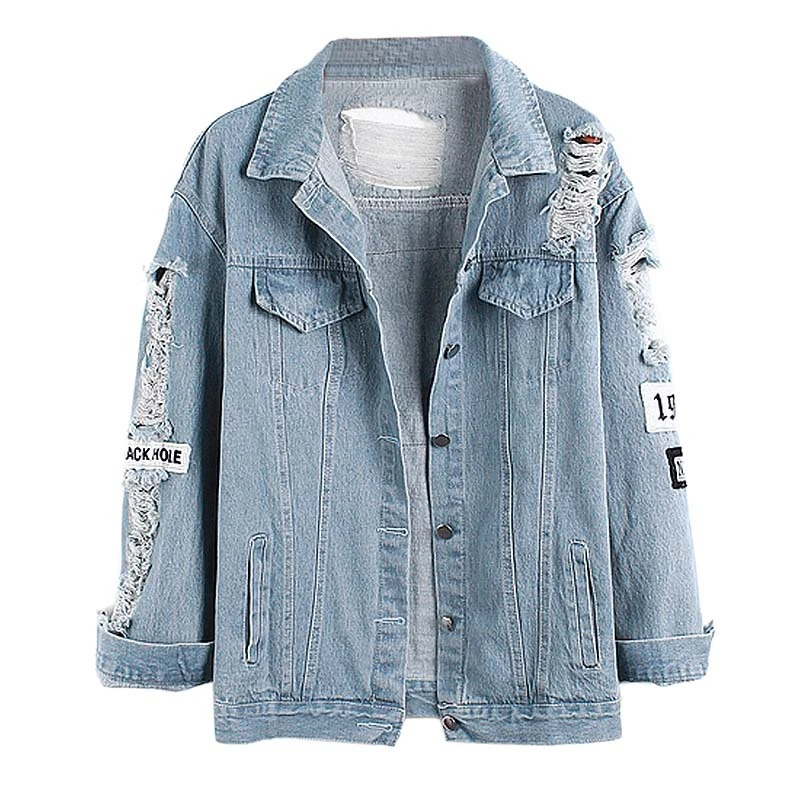Daylook-2017-Hot-Sale-Light-Blue-Letter-Patch-Ripped-Pockets-Denim-Coat-Women-Casual-Summer-Style