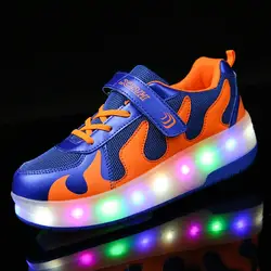 Обувь с подошвой из термопластика Двойные колеса светящиеся кроссовки светодиодный свет повседневная обувь для мальчиков и девочек