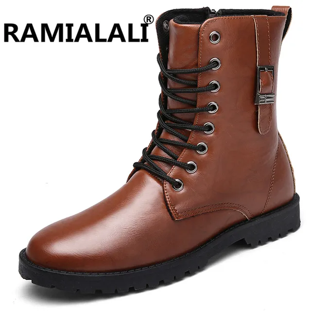 Ramialali Casual Men Boots High Top Fashion Warm Thicker Leather Martin