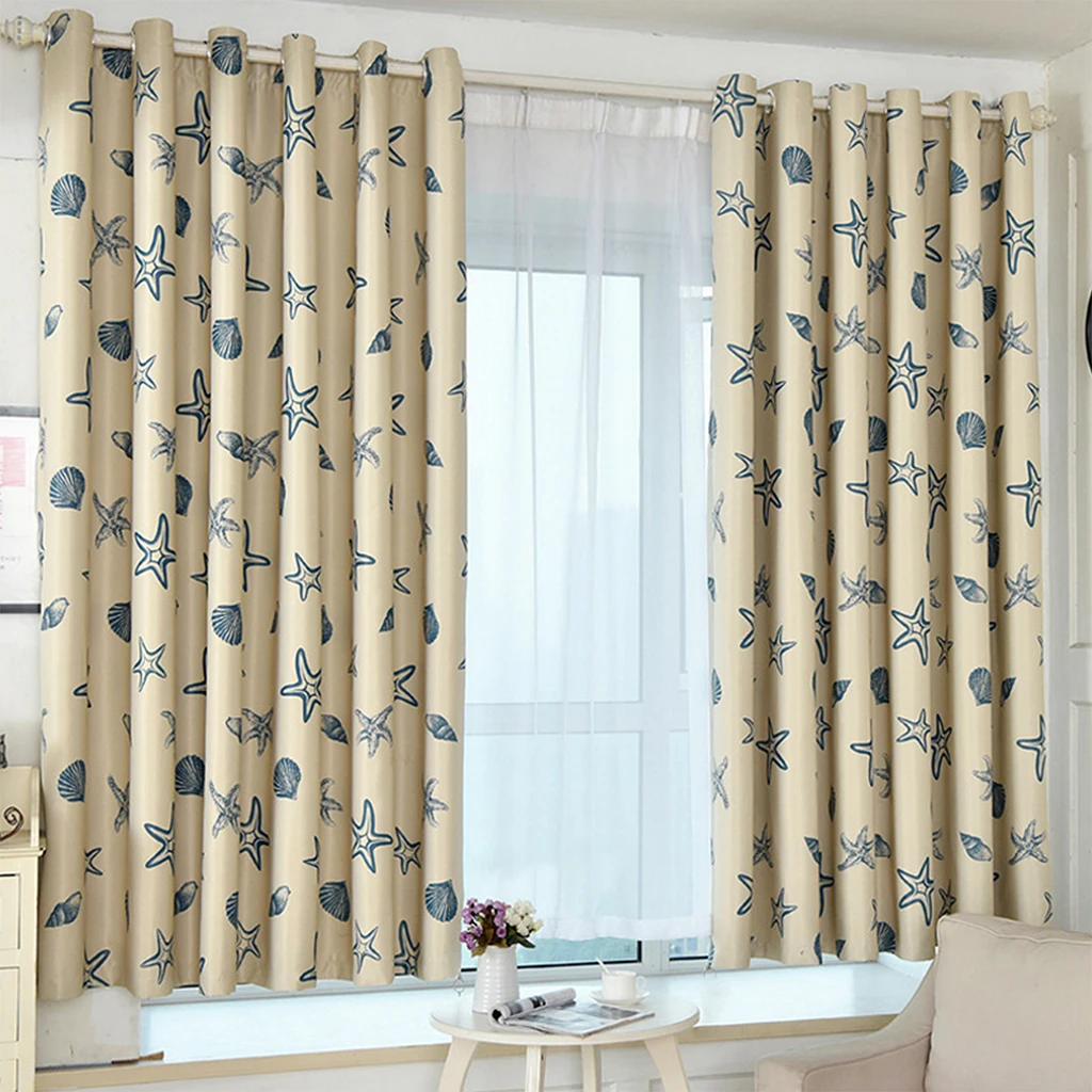 

Window Curtain Blackout Sea Blackout Blinds Polyester Fabric Shell Starfish Woven For Home Decor Living Room Custome Made