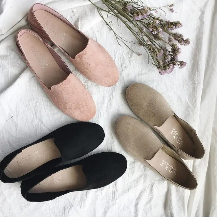 

2019 spring and autumn new flat bottom round head one foot lazy suede soft bottom comfortable women's shoes a022