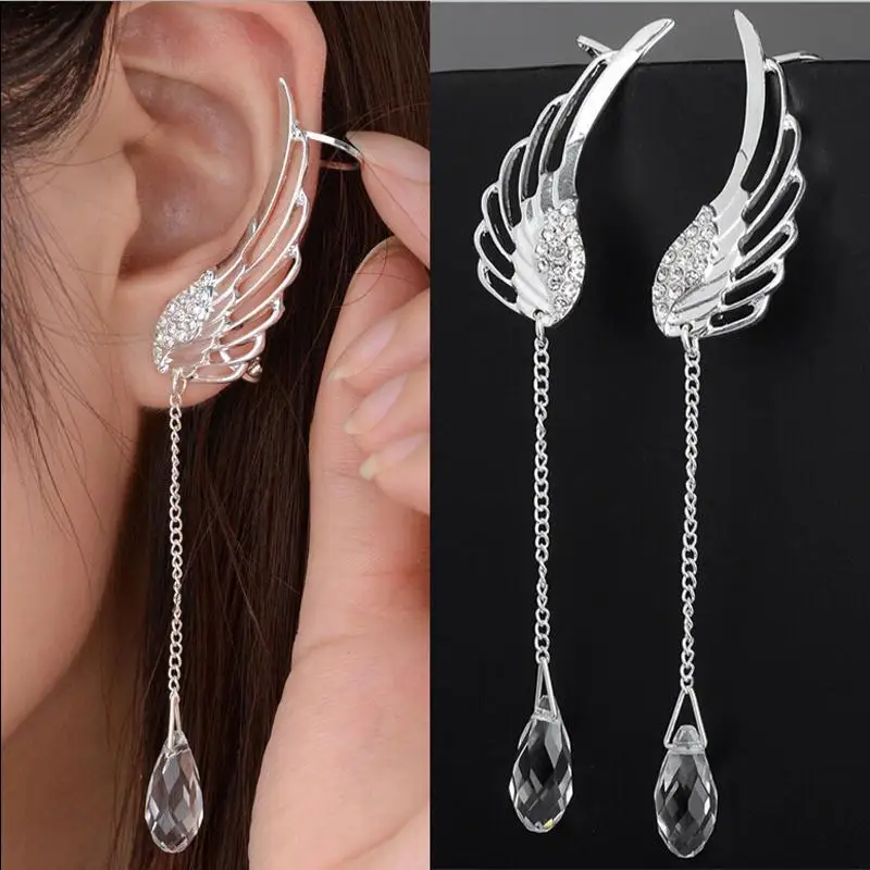 

Trendy Silver Angel Wings Earring For Women Feather Clip Earrings With White Bead Charms Jewelry Gift E306