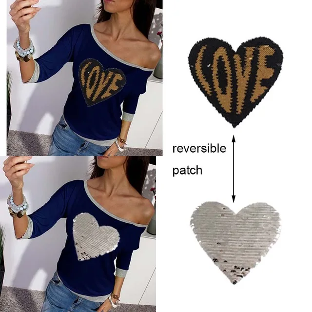 

2018 Love Hearted Reversible Sequined Sew On Patches for clothes DIY Coat Embroidered Paillette emoji Patch Applique