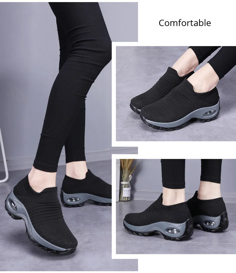 Spring Sneakers Women Flats Shoes Breathable Mesh Casual Platform Shoes Woman Creepers Comfortable Black Sock Shoes (11)