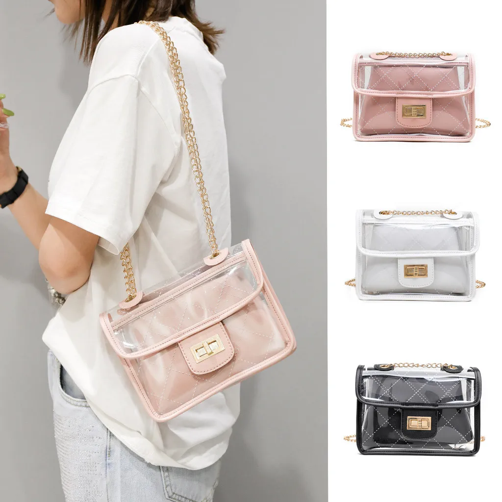 

xiniu Small clear Brand Designer Woman New Fashion Messenger Bag Chains Shoulder Bag Female Transparent Square PU Handbag #0522