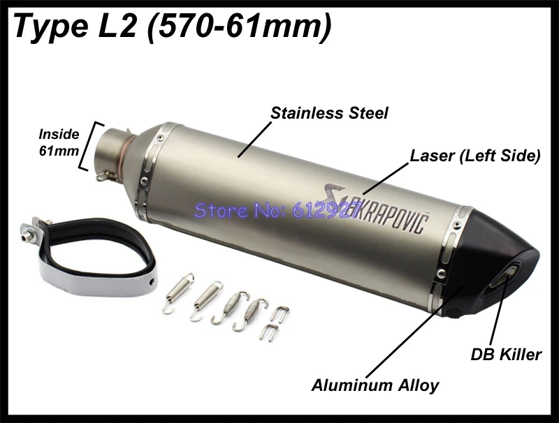 MM 370/470/570mm entrada 51mm 61mm lado izquierdo láser Akrapovic motocicleta Escape silenciador de Escape con DB Killer