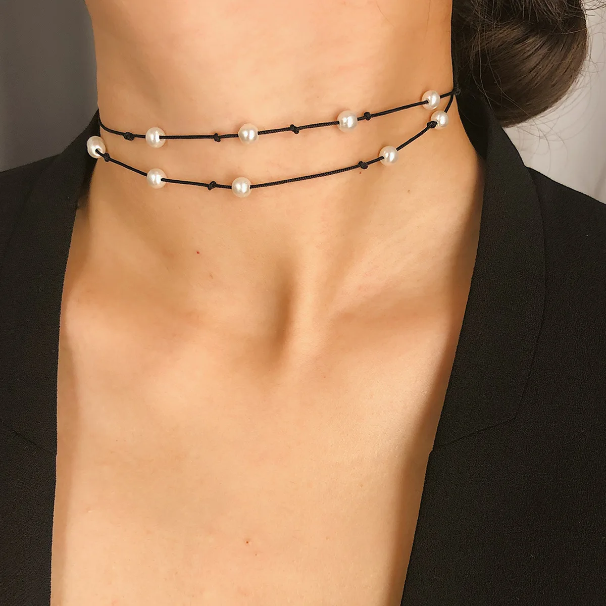 

2019 New Simple Multilayer Charm Simulated Pearl Choker Necklace For Women Vintage Beads Chocker Necklaces Wedding Party Jewelry