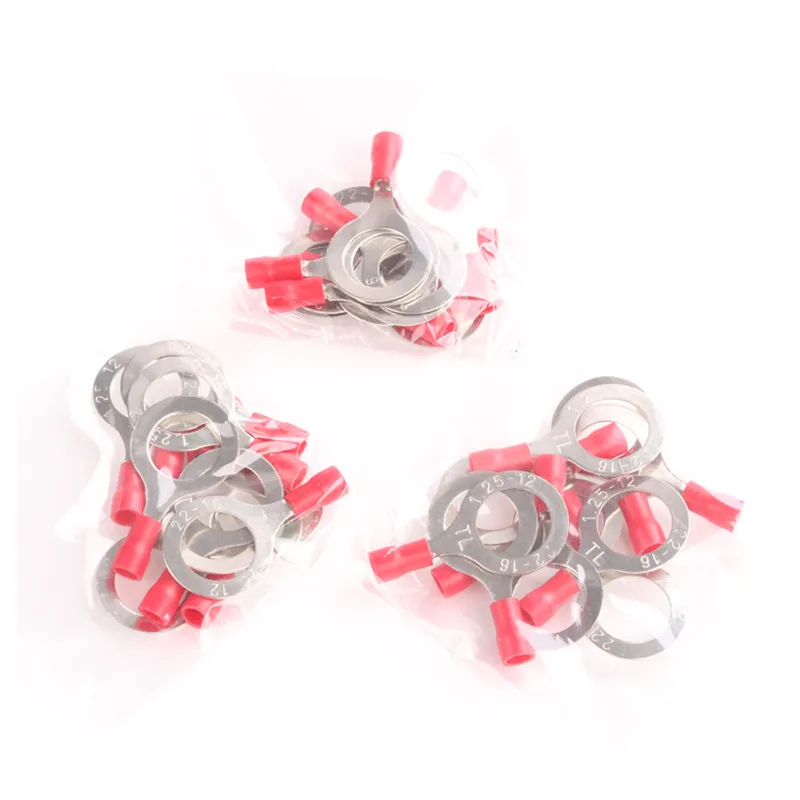 RV1.25 12 30pcs Red Terminals 22 18AWG Insulated Ring Eye Crimp Connectors for Electrical Wiring