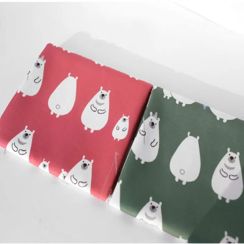 

Red Green Bear Printed Cotton Line Fabric by half meter DIY curtains tablecloths bags pillowcases line cloth