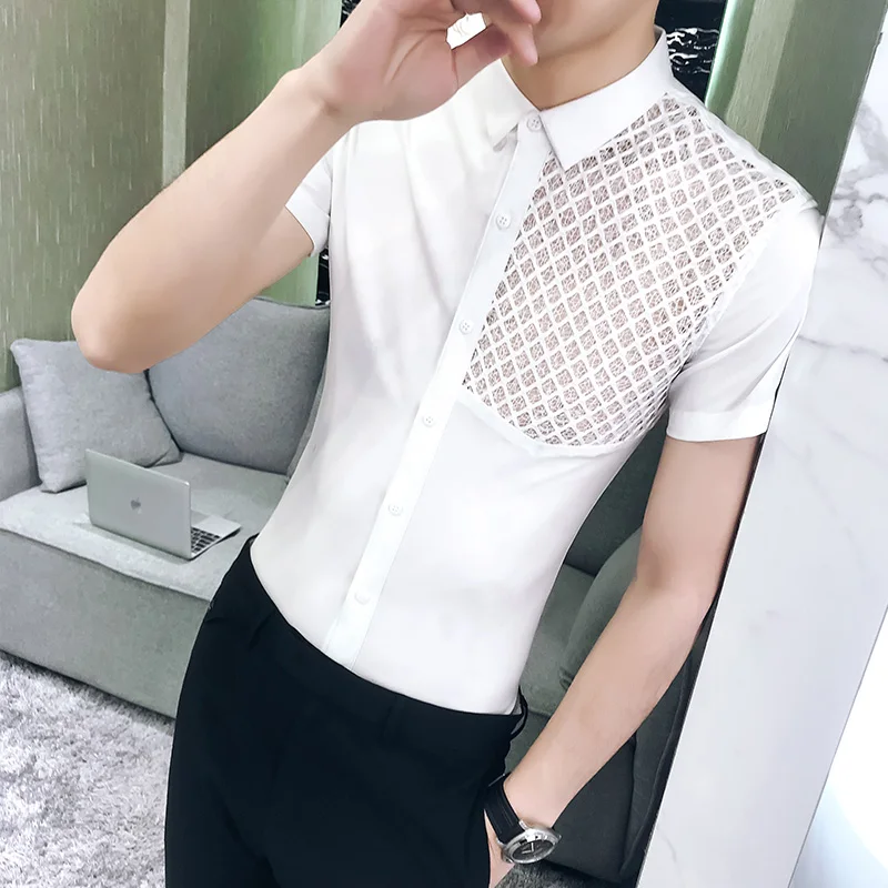 Новые мужские рубашки высокого качества с вырезами коротким рукавом Camisa Social