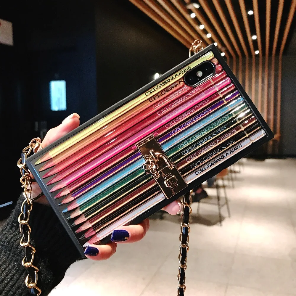 

High Quality Rainbow Pen With chain Phone case for iPhone 6 6s 6Plus 7 8 Plus Luxury 3D Touch Cover for iPhone X XR XS Max Funda
