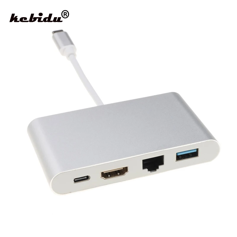 

kebidu USB C to HDMI 4K Gigabit Ethernet RJ45 Port USB 3.1 Type C Adapter USB-C Splitter Hub for Macbook HDTV Chromebook Pixel