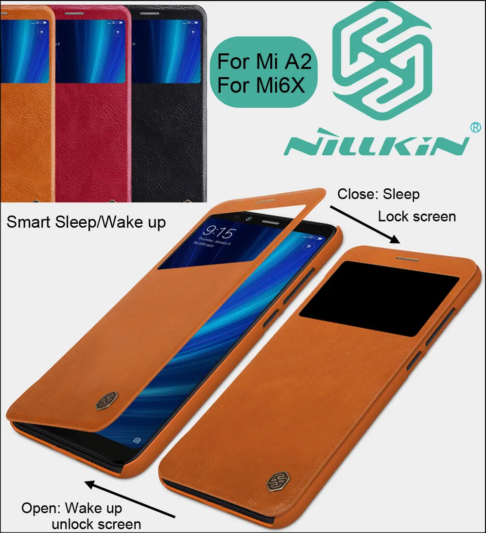 

Nillkin Qin Flip Leather Case Cover For Xiaomi Mi A2 MiA2 Smart Sleep Wake up Lock Screen Window