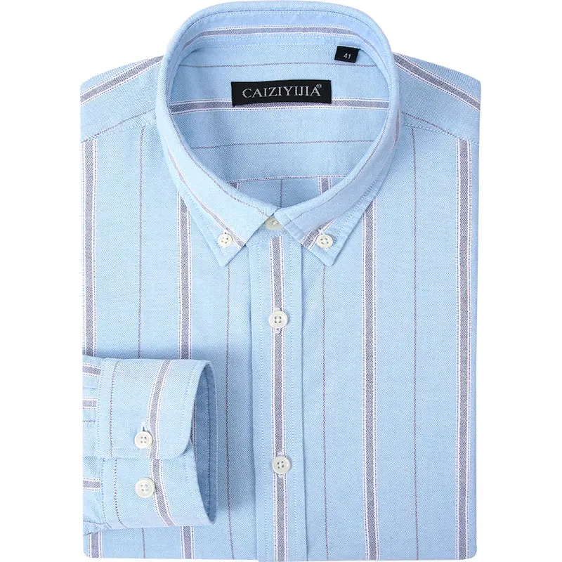 Для мужчин широким Striped Oxford Рубашка с длинными рукавами регулярные манжеты Премиум 100% хлопок Slim-Fit Button Down Мужская классическая рубашка без