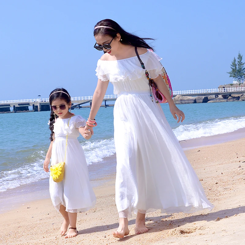 

2018 Summer Matching Mother Daughter Dresses Girls Beach Dress For Party Holiday Family Clothes Vestido Mae E Filha Maxi Dress