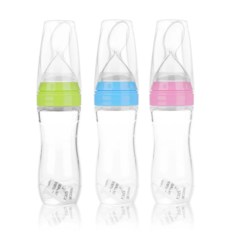 

Infant Kids Spoon Baby Feeding Silica Gel Feeding Bottle With Spoon Food Supplement Rice Cereal Bottle N ipple Pacifier