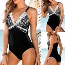 Летнее женское бикини большого размера с волнистым принтом, Цельный купальник, купальный костюм, монокини, купальник