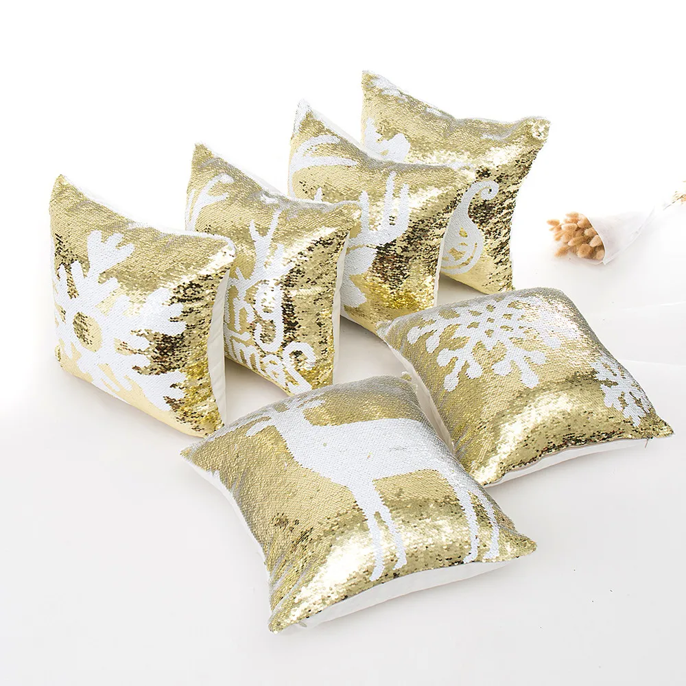 

2019 Merry Christmas Pillow Cases DIY 40*40 Sequin Pillowcase Decorative Pillows cover Changing Reversible Pillow Case