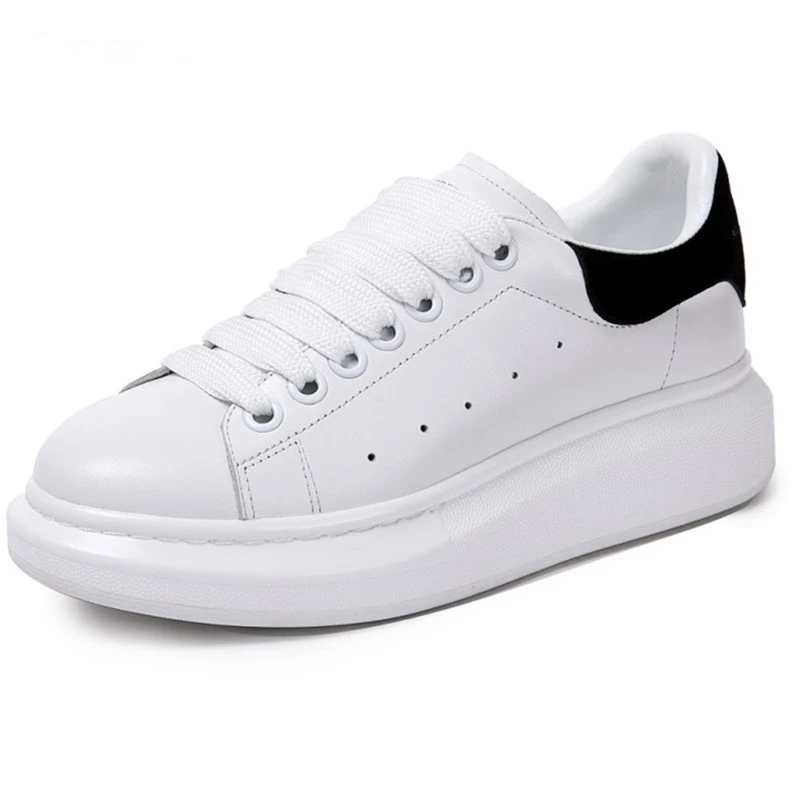 

Lace-Up White Platform Women Sneakers Luxury Design Thick Heel Women Sport Shoes Genuine Leather Suede Tail Casual Women Shoes