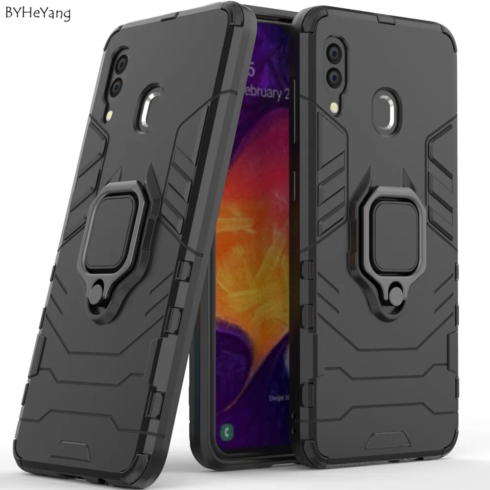 Sfor Samsung A20 2019 Case Metal Ring Car Stand Silicone Case For