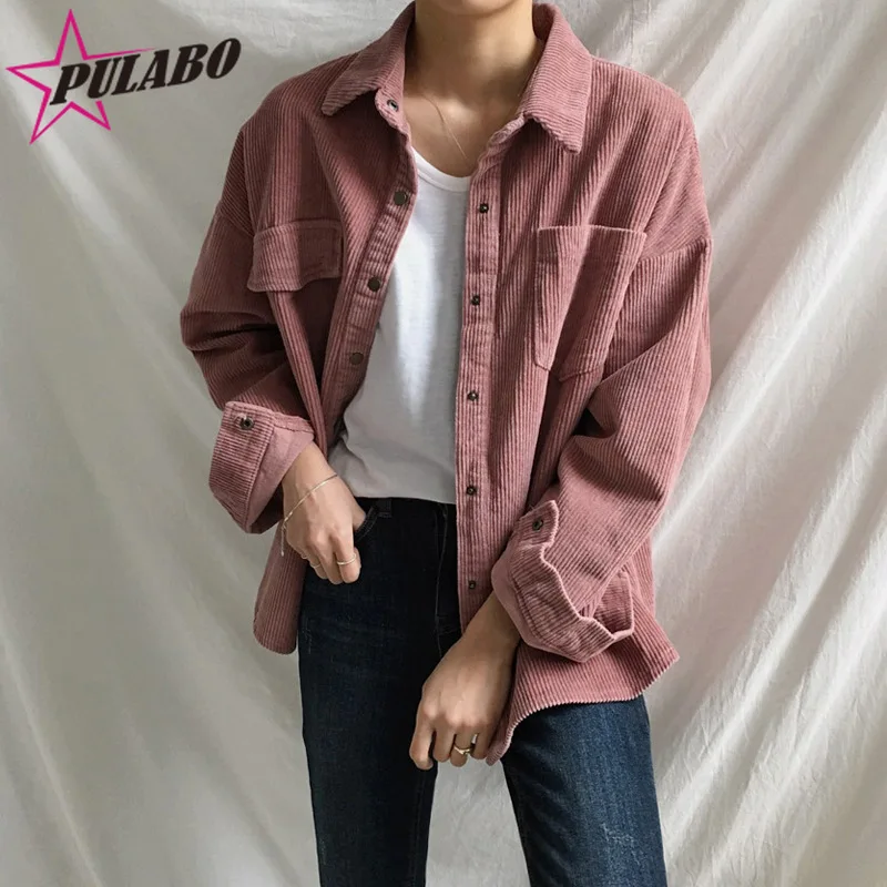 

PULABO Women Harajuku Corduroy Jackets Lady Shirt Coats Spring Autumn Fashion Overcoats Ladies Elegant Shirts Tops Cute Jacket