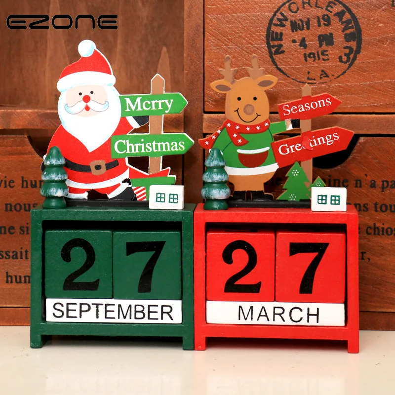 

EZONE Christmas Wooden Table Desk Calendar Design Of Santa Claus/Snowman/Elk Wood Block Planner Permanent Desktop Office Supply