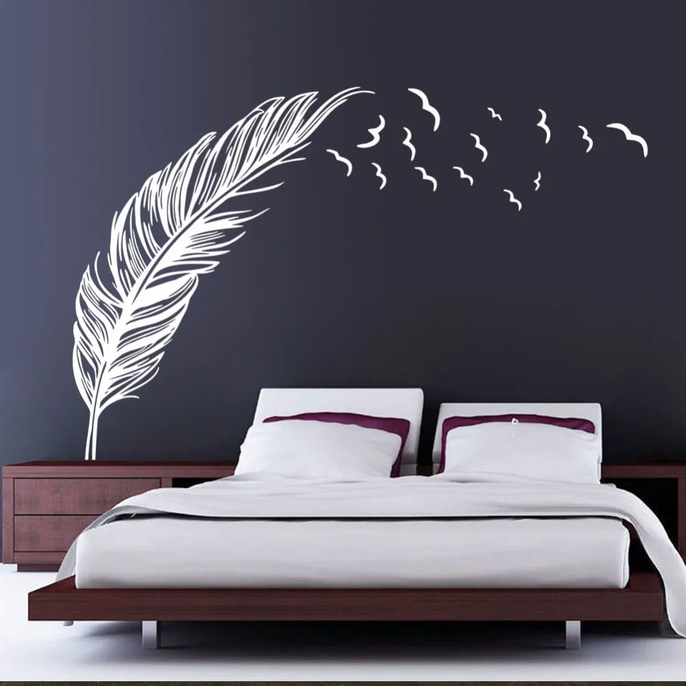 

Updated Feather Flying Birds Wall Paper Black White PVC Removable DIY Wall Mural for Room Decoration Vinyl Art wall decals Y-220