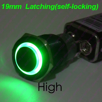 1 шт. 19 мм черный металлический переключатель светящееся кольцо кнопочная кнопка со светодиодный 12 В/24 В не выпущенная самофиксирующаяся индикация для автомобиля тире Highhead - Цвет: Green Self Locking