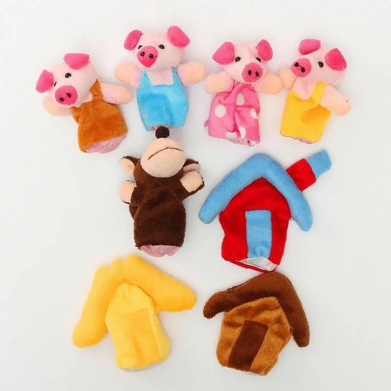 8pcs New Three Little Pigs Finger Puppets Kids Educational Hand Toy Story Toy for Boy Girl