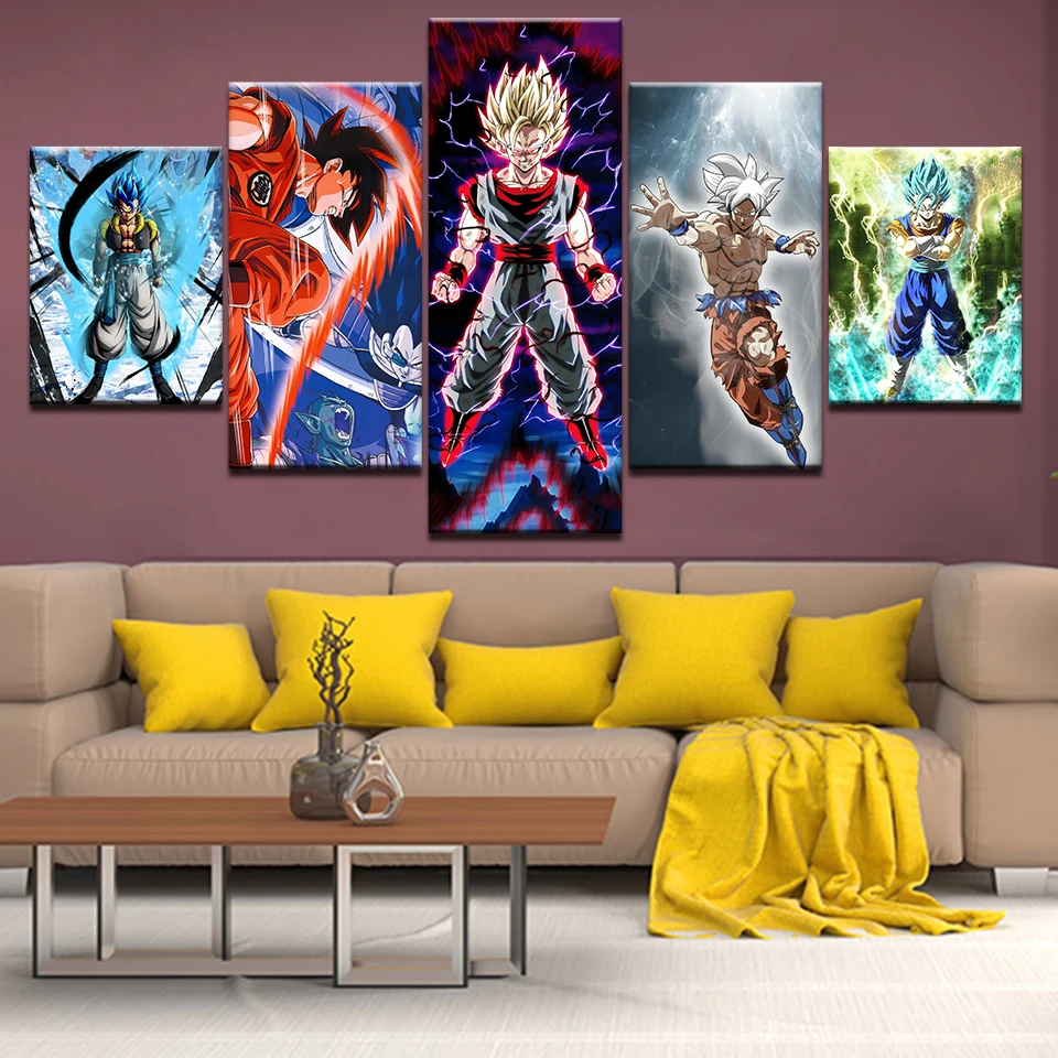 

Canvas Prints Painting Living Room Decor 5 Pieces Dragon Ball Goku Poster Anime Cartoon Abstract Pictures Modular Wall Art Frame