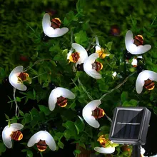 Солнечного света строки 20 Вт, 30 Вт, 50 светодиодный Мёд в форме пчелы на солнечных батареях Фея световые шнуры для Открытый сад патио дерево вечерние украшения