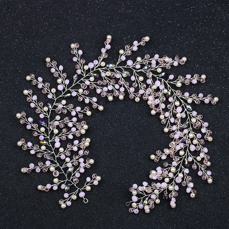 

Classic Pink Crystal Wedding Hair Accessories Bridal Hairbands Light Gold Headbands For Women Princess Handmade Tiaras Jewelry