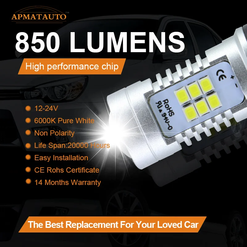 2x P21W светодиодный фонарь BA15S 1156 7506 S25 21SMD стоп сигнал заднего хода ДХО лампа белый