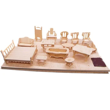 

DIY Miniature Dollhouse Furniture For Dolls Mini 3D Wooden Puzzle Building Model Toys For Children Gift