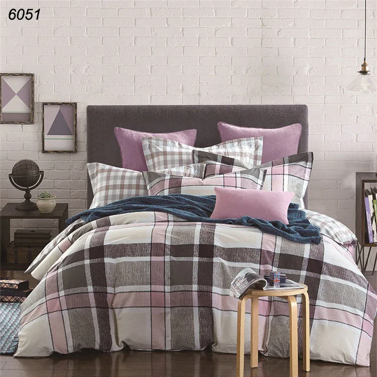 Grey black blue plaids bedding sets 100 cotton zipper comforter cover