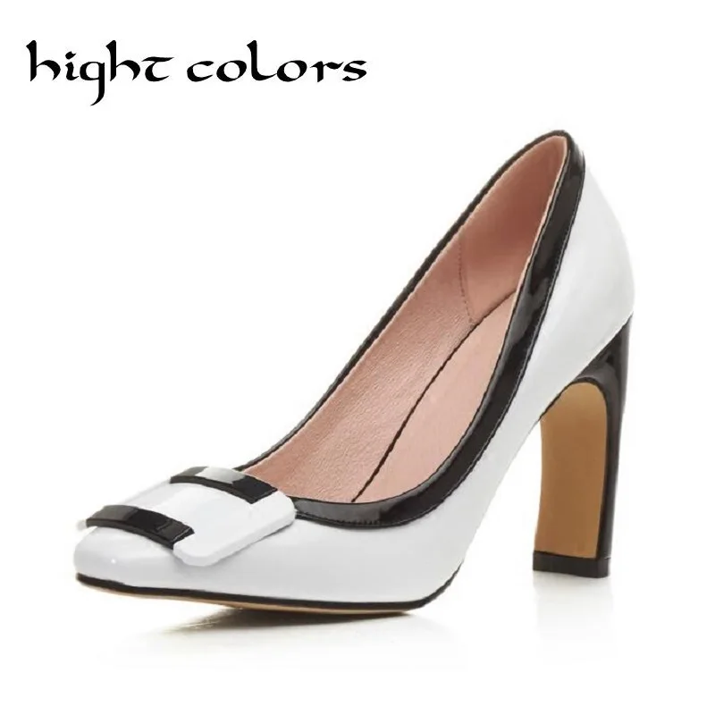 

Fashion Color Block Decoration Women's Medium Heel Platform OL Office Shoes Woman Buckle Special Thick High Heel Women Pumps