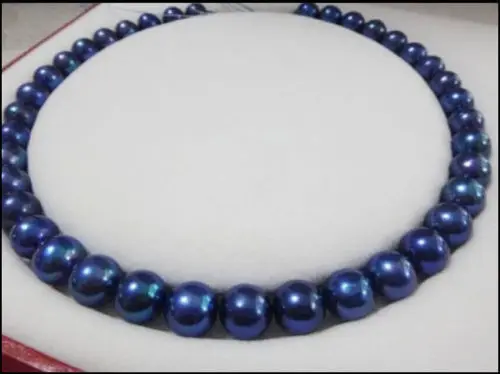 

19" 18" 11-10 MM SOUTH SEA NATURAL black blue PEARL NECKLACE 14K GOLD CLASP (0926)