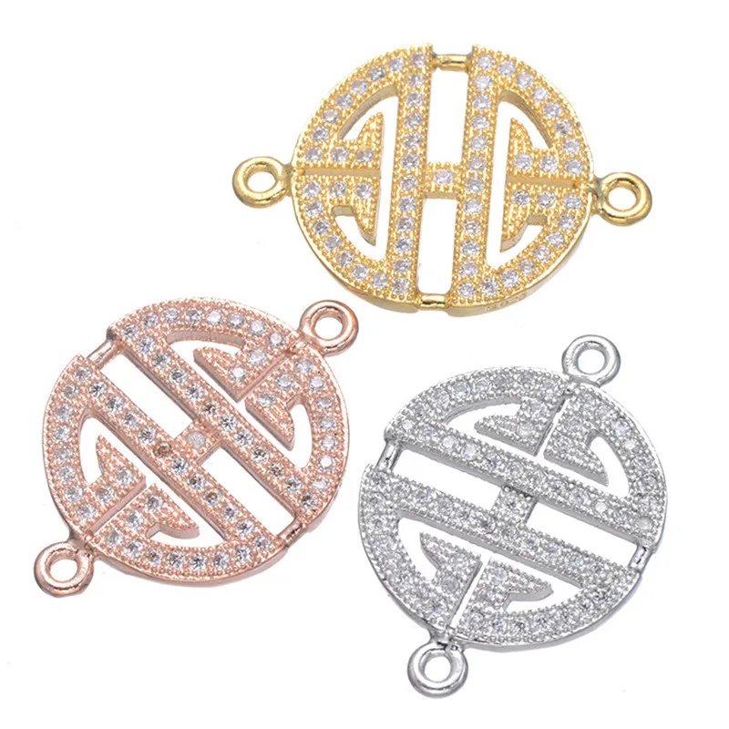 

Fashion Necklace Bracelet Micro Pave CZ Pendants Connectors Rose Gold Color Round Metal Connectors For Jewelry Making CHF528