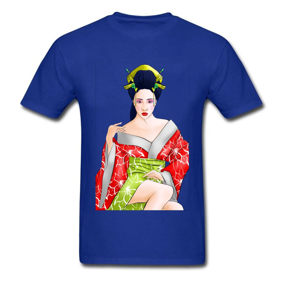 Red Lotus Geisha Cotton Fabric Tops Shirts for Students Print T Shirt Casual Graphic Round Collar Sweatshirts Short Sleeve Red Lotus Geisha blue