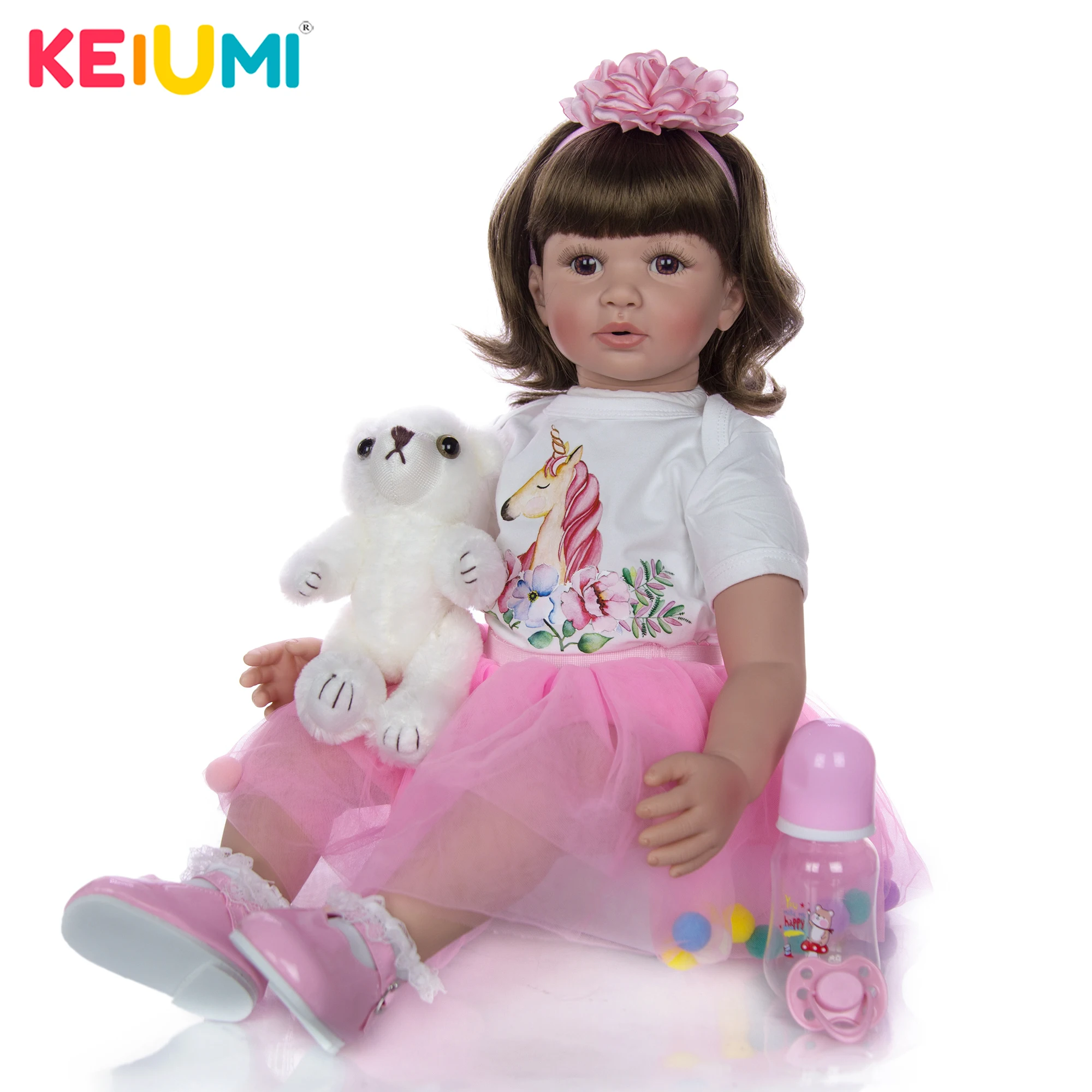 

KEIUMI Lovely Realista 24'' 60cm Reborn Toddler Doll Toy Lifelike Vinyl Princess Baby Cloth Body Alive Boneca Girl Birthday Gift