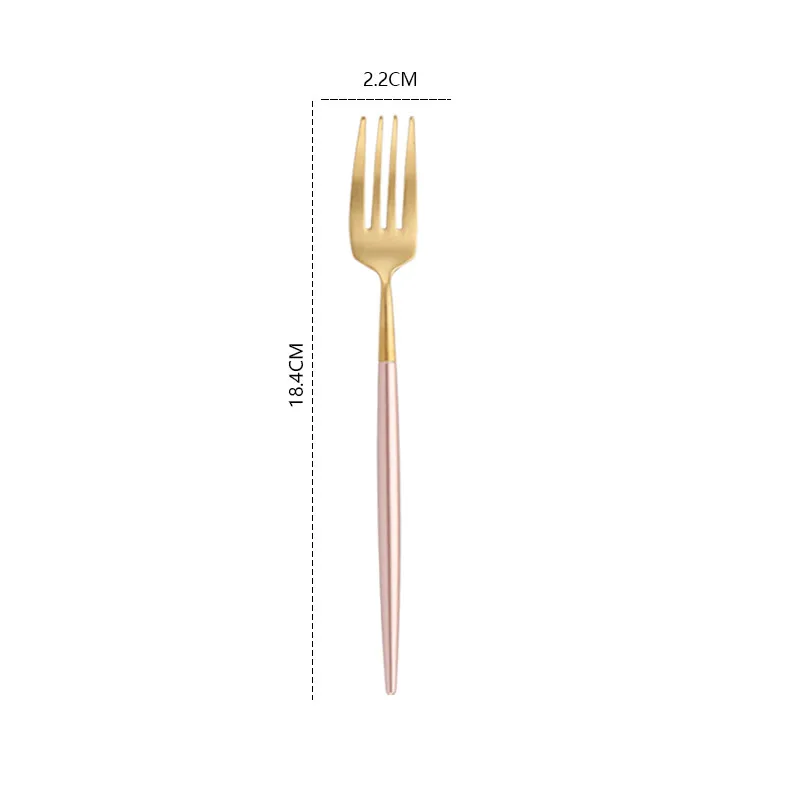 Стальной набор столовых приборов, розовая ручка, Золотая ложка, нож, вилка, палочки для еды, десерт, Dinneware, западные чайные ложки, посуда для свадебной вечеринки - Цвет: 1pc dessert fork