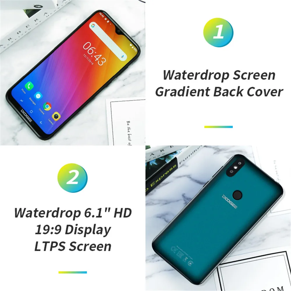 Original Doogee Y8 Android 9.0 Waterdrop Screen