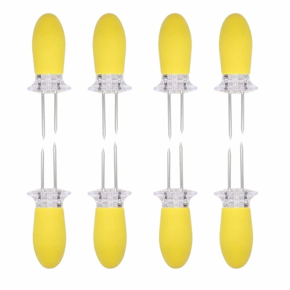 8pcs Stainless steel Corn holder Barbecue Corn Holder Set BBQ Food Skewers Yellow Hot Dog Meat Forks Kitchen BBQ Accessories