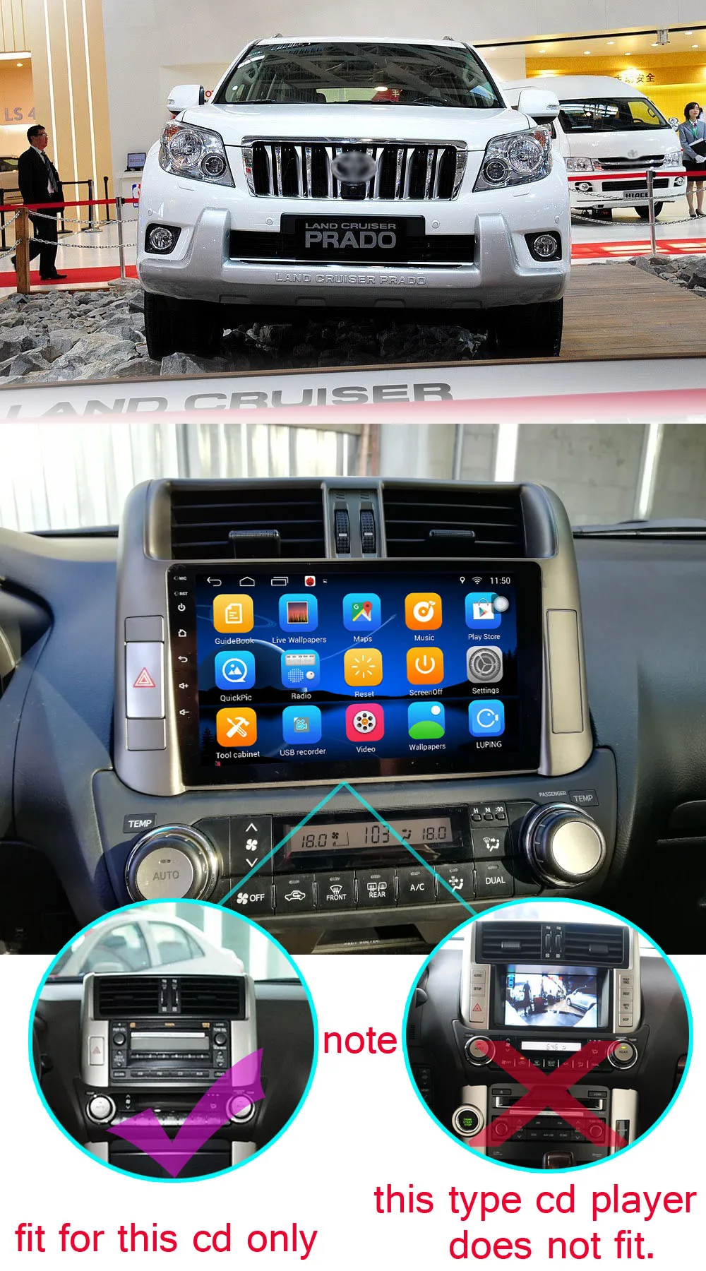 Best Android For Toyota PRADO 150 2010 2011 2012 2013 Quad Core 9" 1024*600 Bluetooth 2 Din Car DVD Radio GPS Navigation 1