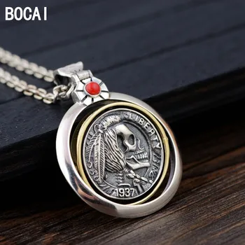 

S925 Silver Vintage Craft Men's Pendant Indian Head Pendant for man