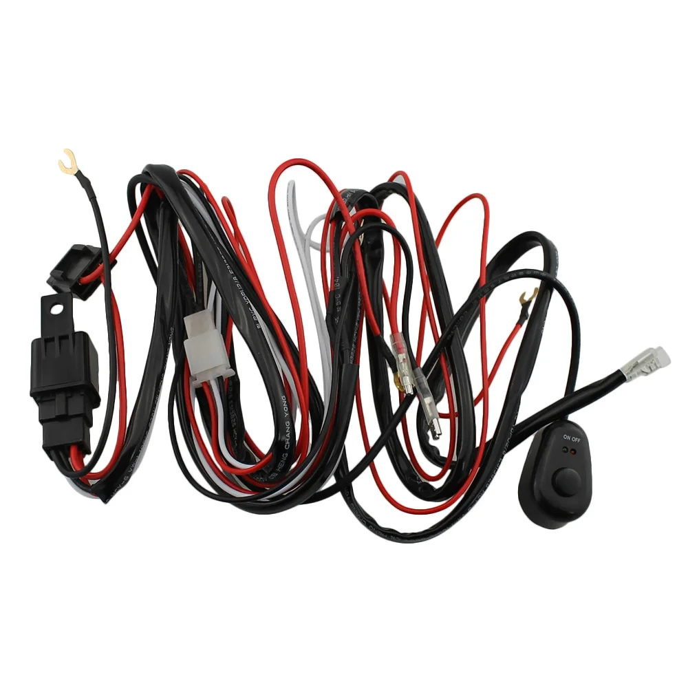 Universal 2 Lead LED Light Bar ON/OFF Switch with Relay Fuse Wiring