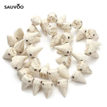 

SAUVOO Approx. 50pcs/lot White Howlite Natural Stone Conical Rivet Shape Beads 10*15mm for Necklace Bracelet Findings F1248